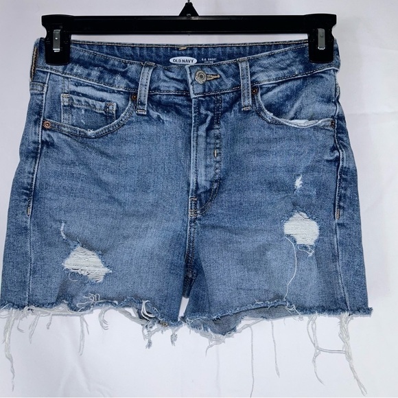 Old Navy Shorts Jean OG High Rise Distressed Raw Hem Denim Shorts Medium Wash - Picture 2 of 9